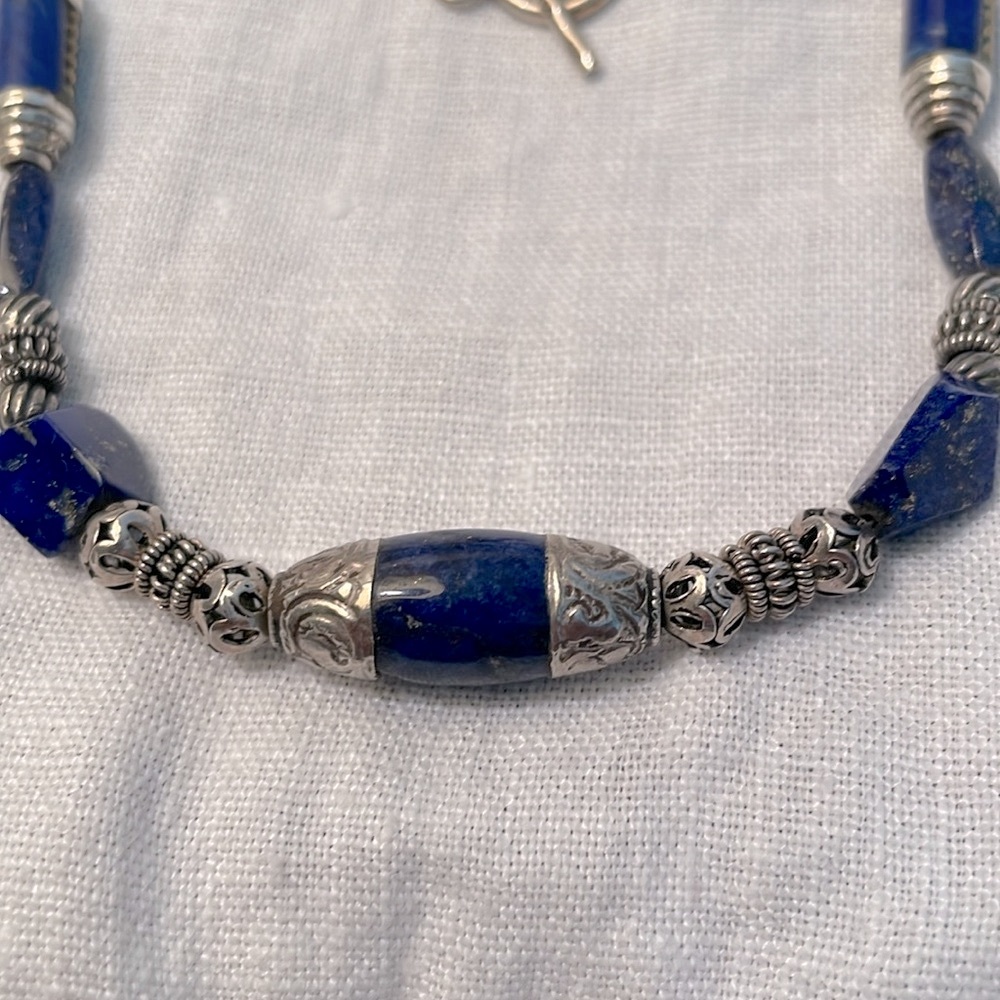 Lapis with Thai and Bali Silver Necklace - Picture 2 of 5